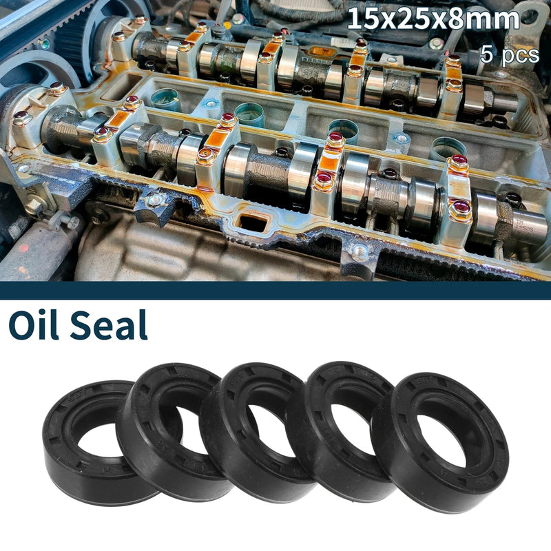 Oil Seal Seal Ring Rotary Shaft Seal NBR Rubber 15x25x8mm Black 5Pcs