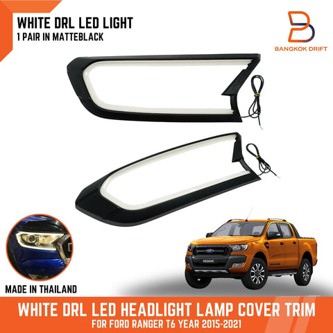 Ford Ranger Ute T6, Everest Matte Black LED Headlight Lamp Cover Trim (15-21)
