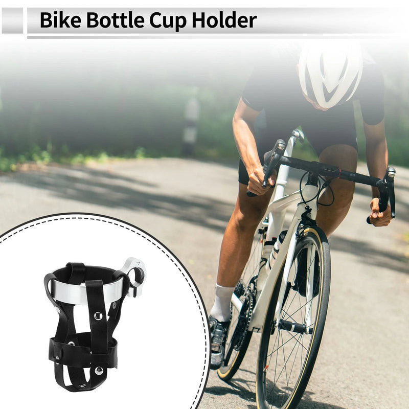 Motorcycle / Bicycle Black Silver PU Aluminum Alloy Water Bottle Cup Holder