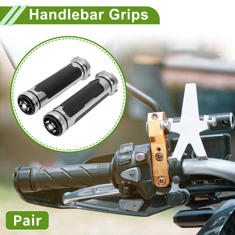 Motorcycle Grips / 7/8" 22mm Hand Grips Rubber Silver Tone
