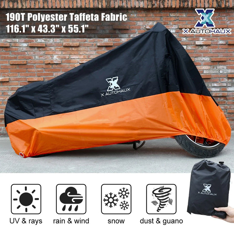 XXXL Black Orange Motorcycle Cover Outdoor Waterproof Rain Dust UV Protector