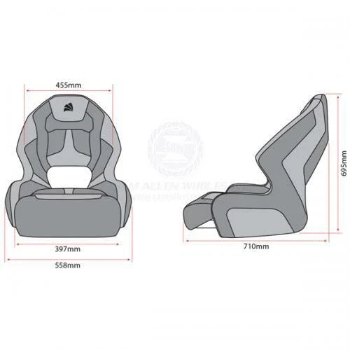 Relaxn Mako Series Premium Bucket Boat Seat Grey Carbon/Silver + Cover