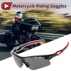PC Cycling Sunglasses Set Motorcycle Riding Goggles Dark Gray Lens Red Frame