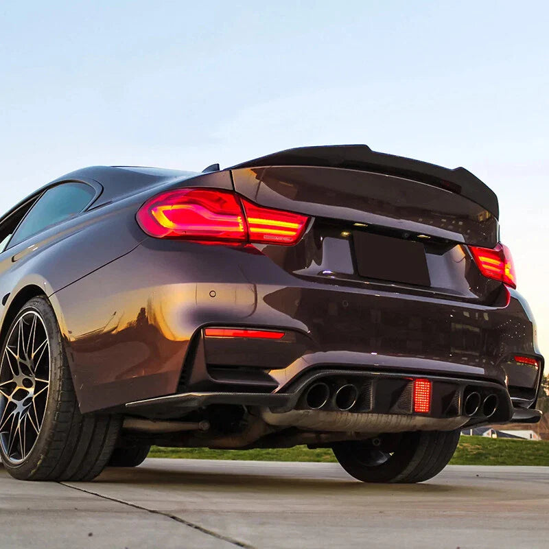 BMW M3 M4 Glossy Black Rear Bumper Diffuser Lip with Lights (2015-2020)