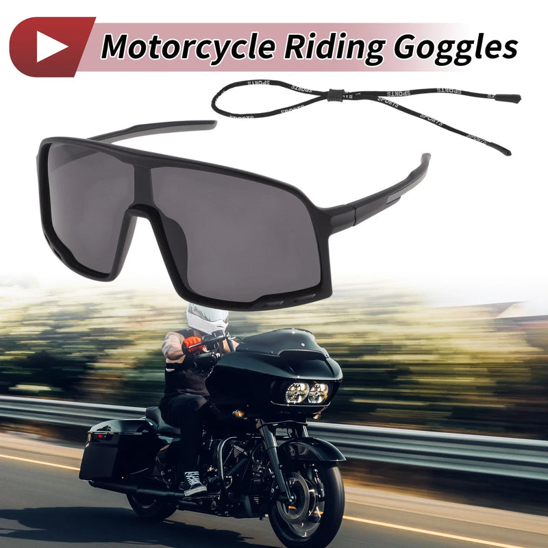 Set Motorcycle Riding Goggles Black Lens Black Gray Frame PC UV400