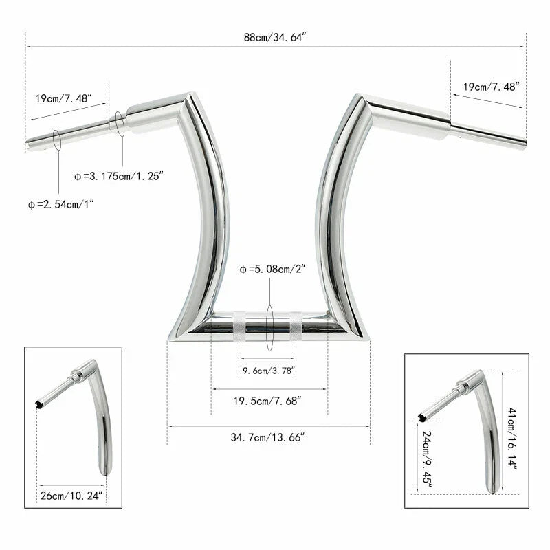 Harley Softail Sportster 16" Chrome Rise 2" Hanger Handlebars