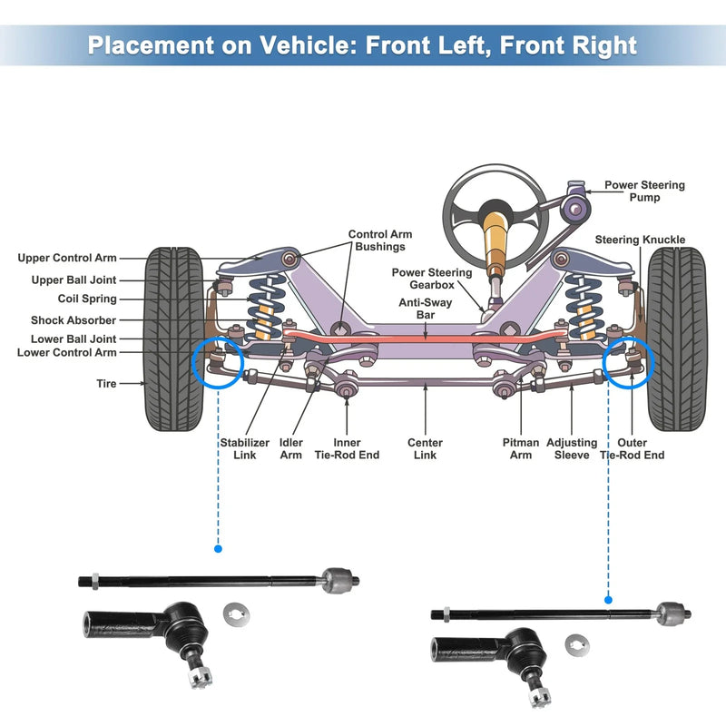 Toyota Matrix 4 Pcs Tie Rod End Links (2003-2008)
