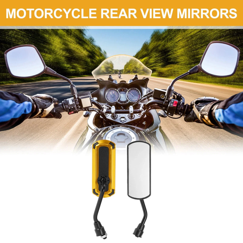 M10 Motorcycle Rear View Mirrors Side Rearview Mirror Black Gold Tone Iron
