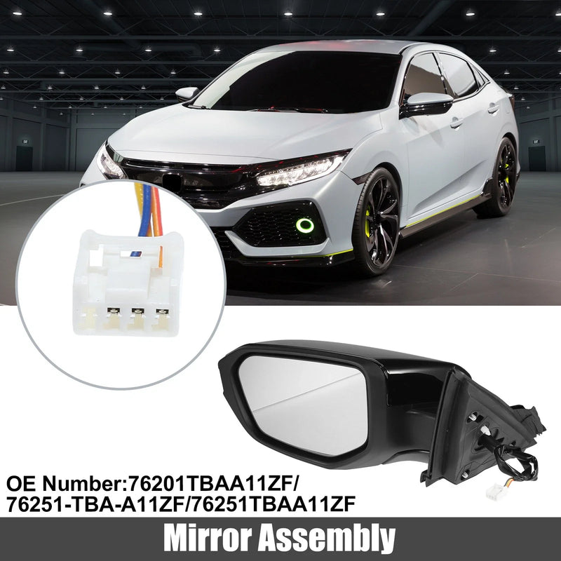 Honda Civic 3 Pin Left Side Exterior Door Mirror Assembly Black (2016-2021)