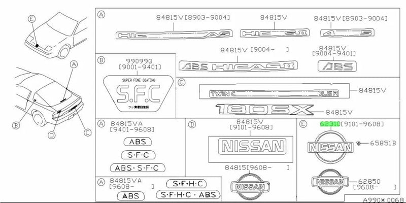 Nissan 180SX 200SX 240SX RPS13 Genuine Front Grille Emblem