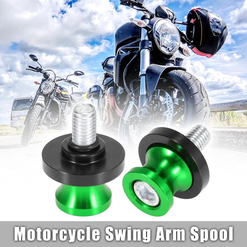 Kawasaki 2 x 10mm M10x1.5 Green Motorcycle Swingarm Spools Sliders Stand