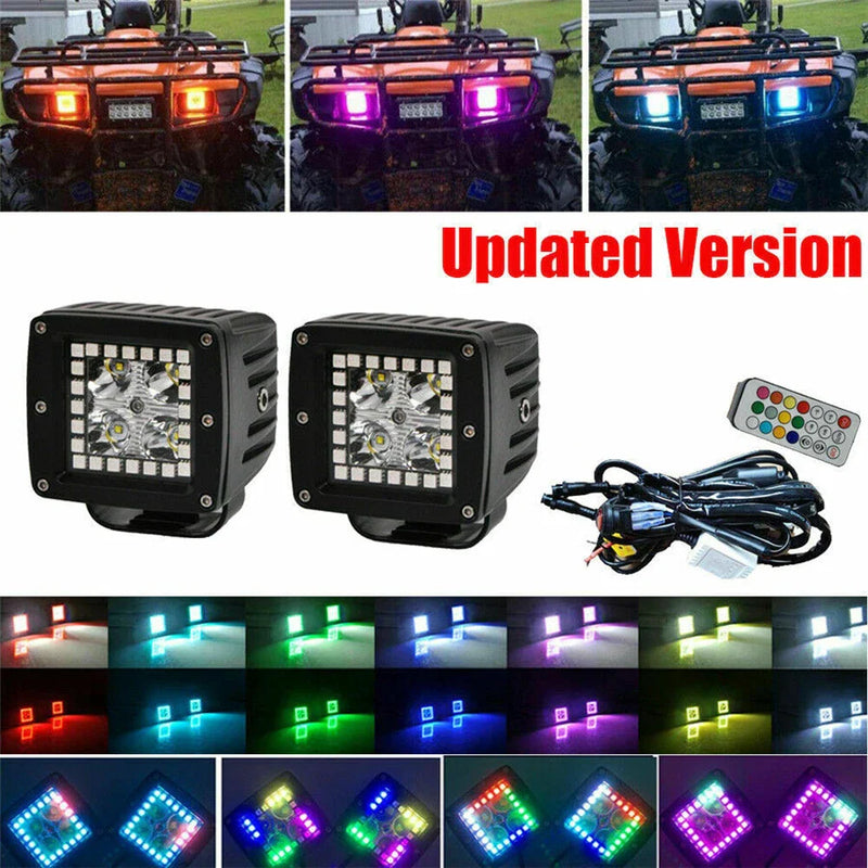 Car 3" Spot Cube Pods LED Work Lights w/Chasing RGB Angel Eyes