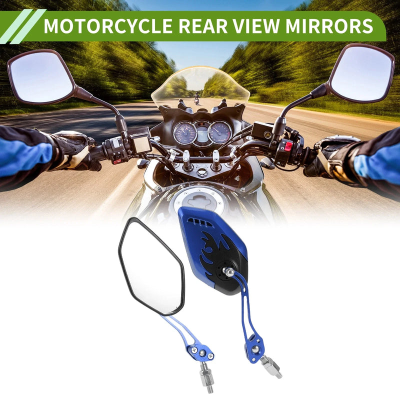 Motorcycle M8/M10 Rear View Mirror Polygonal Aluminum Alloy Black Blue