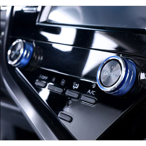 Toyota Camry Blue Aluminum AC Climate Control Knob Ring Covers (2018-2023)