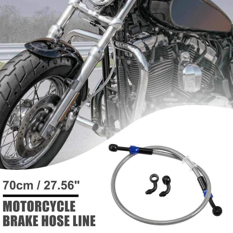 Motorcycle 90 Degree Brake Hose Motorcycle Braided Line Tube 70cm Silver Tone