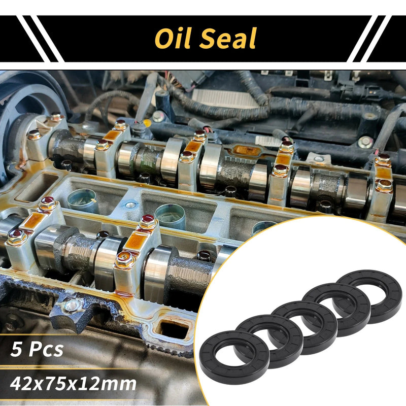 MakeModel Oil Seal 42x75x12mm Black 5 Pcs Rotary Shaft Seal NBR Rubber