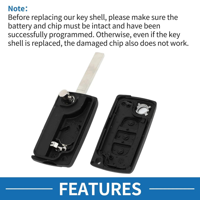 Peugeot 207 3 x Keyless Entry Remote Fob Shell Case (2006-2014)