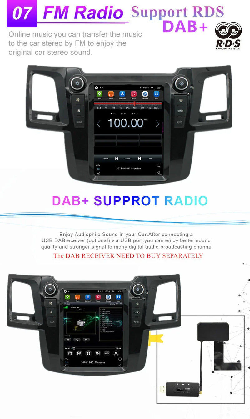 Toyota Fortuner Hilux 9.7'' Stereo GPS Navigation (2005-2014)
