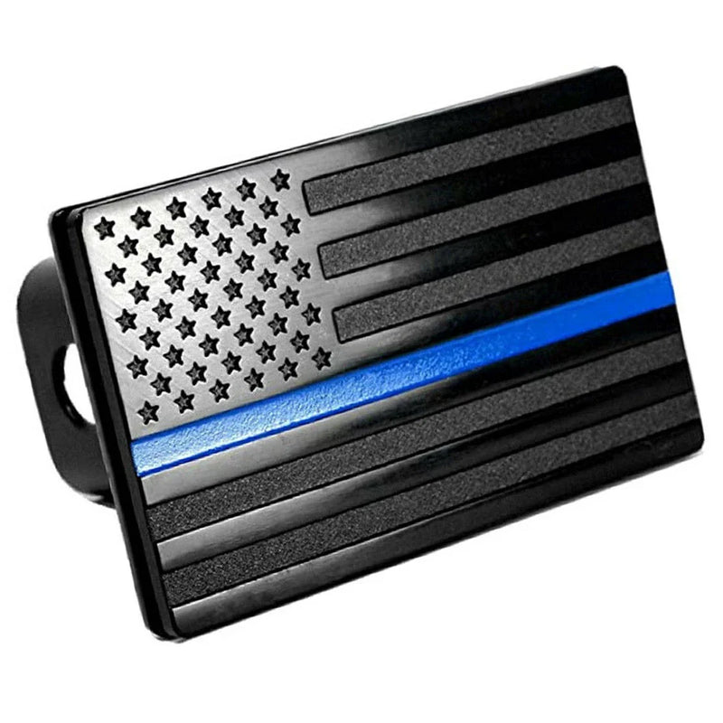 Truck 2" Receiver Tow Trailer Hitch Cover - Thin Blue Line Black US Flag