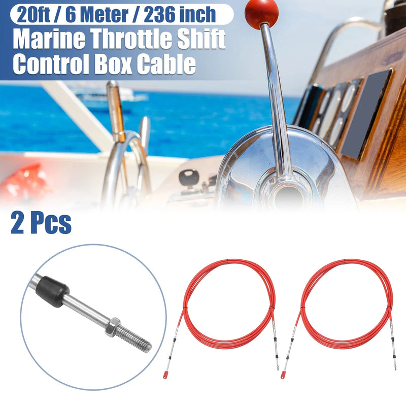 Boats 2 x Marine Throttle Shift Control Box Cable with Clevis Red