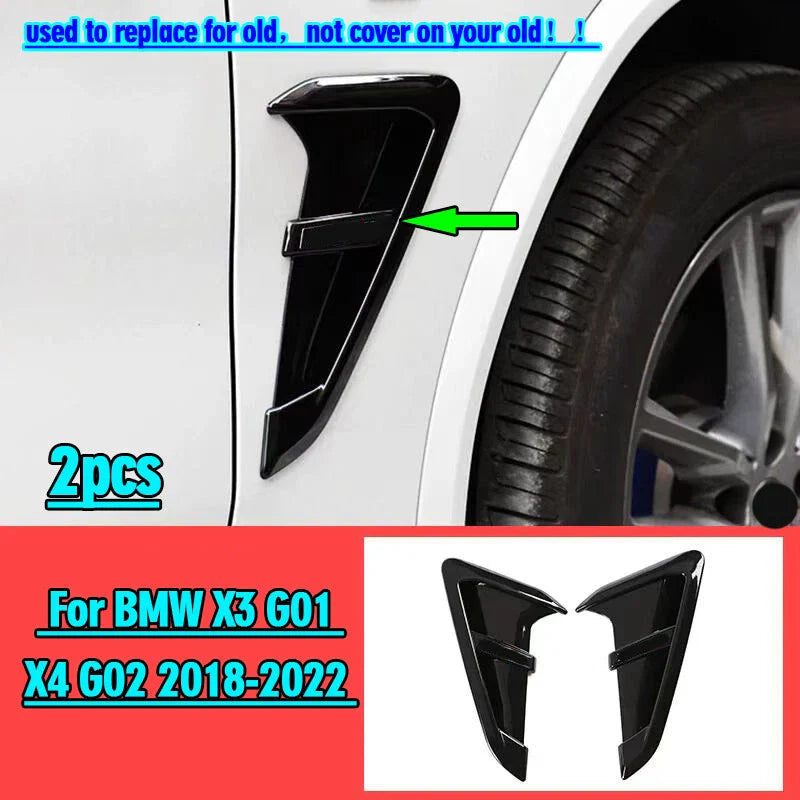 BMW X3 G01 X4 G02 2 x Glossy Black ABS Side Fender Vent Trim (2018–2023)