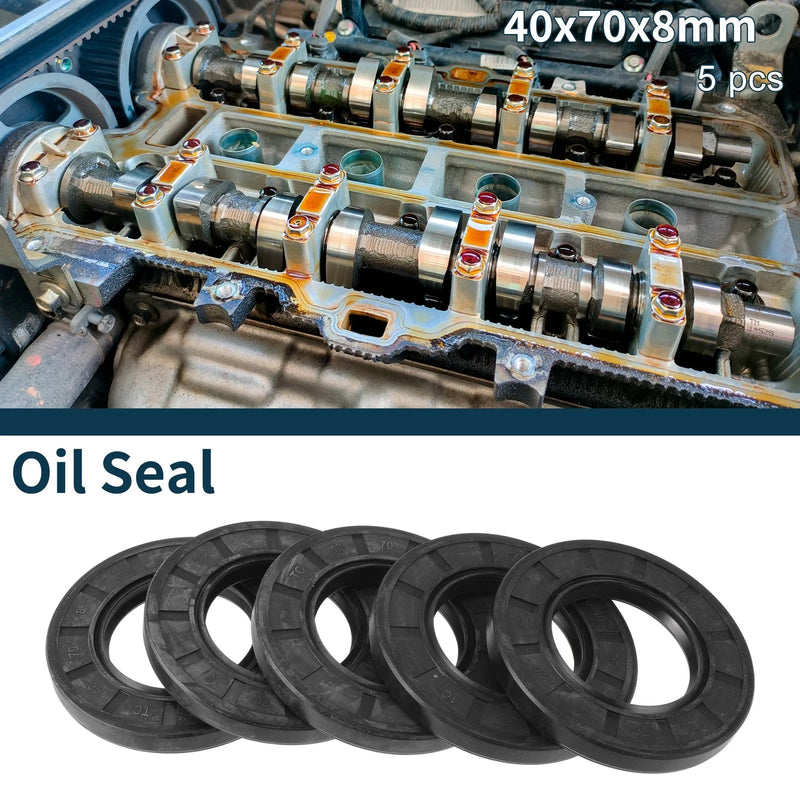Oil Seal 40x70x8mm Seal Ring Rotary Shaft Seal NBR Rubber Black 5Pcs