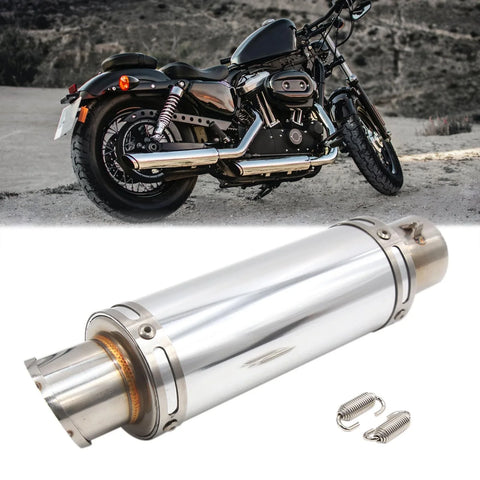 Motorcycle Exhaust Pipe Muffler Tip 51mm Stainless Steel Silver Tone
