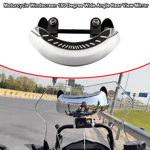 Adjustable Windscreen Silver Motorcycle Rearview Mirror 180° Wide Angle