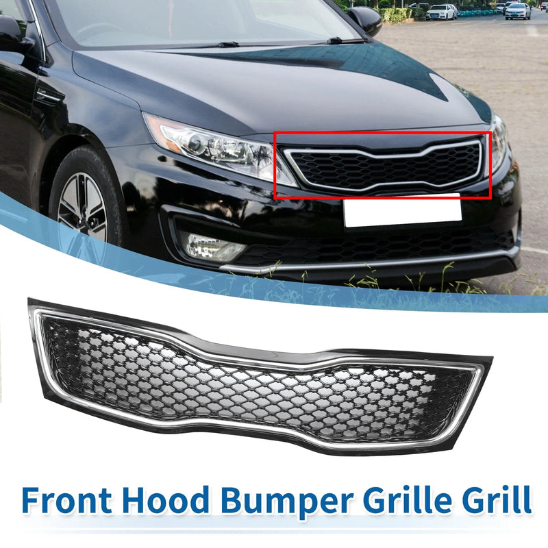 Kia Optima (2014-2015) Black Chrome Silver Tone Front Upper Bumper Grille