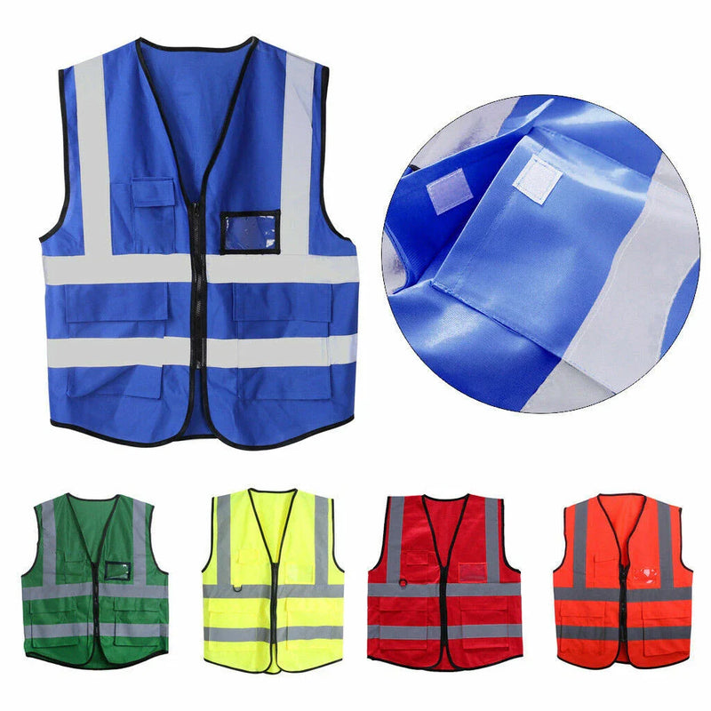 Workwear Reflective Safety Vest with Zip and ID Pocket
