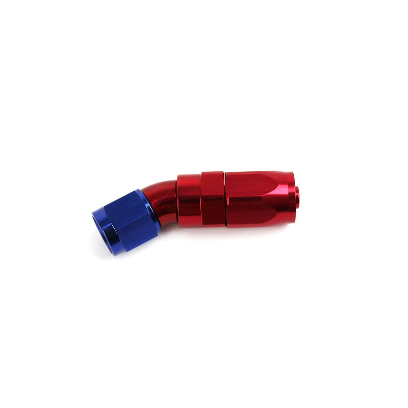 30 Degree Swivel Hose End Fitting -6 AN Red/Blue Anodized Aluminum