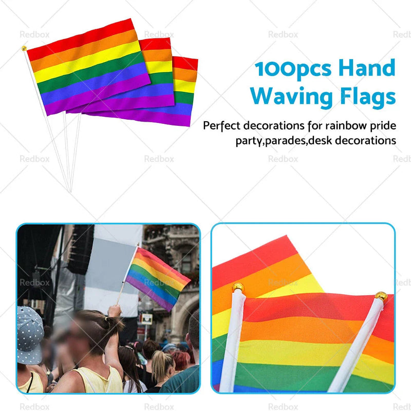 100 x Small Gay Lesbian LGBT Pride Mini Flags 14 x 21 cm