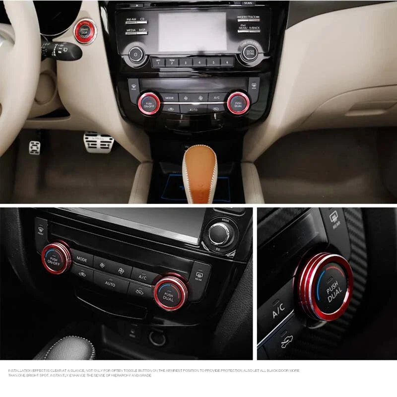 Nissan X-trail 2014-2018 Red Air Condition AC Adjust Buttons Ring Trim fit