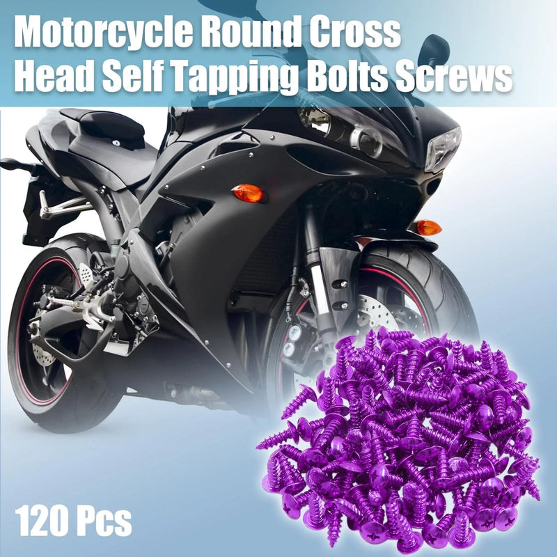 120pcs Universal Purple Motorcycle Round Cross Head Self Tapping Bolts Screws