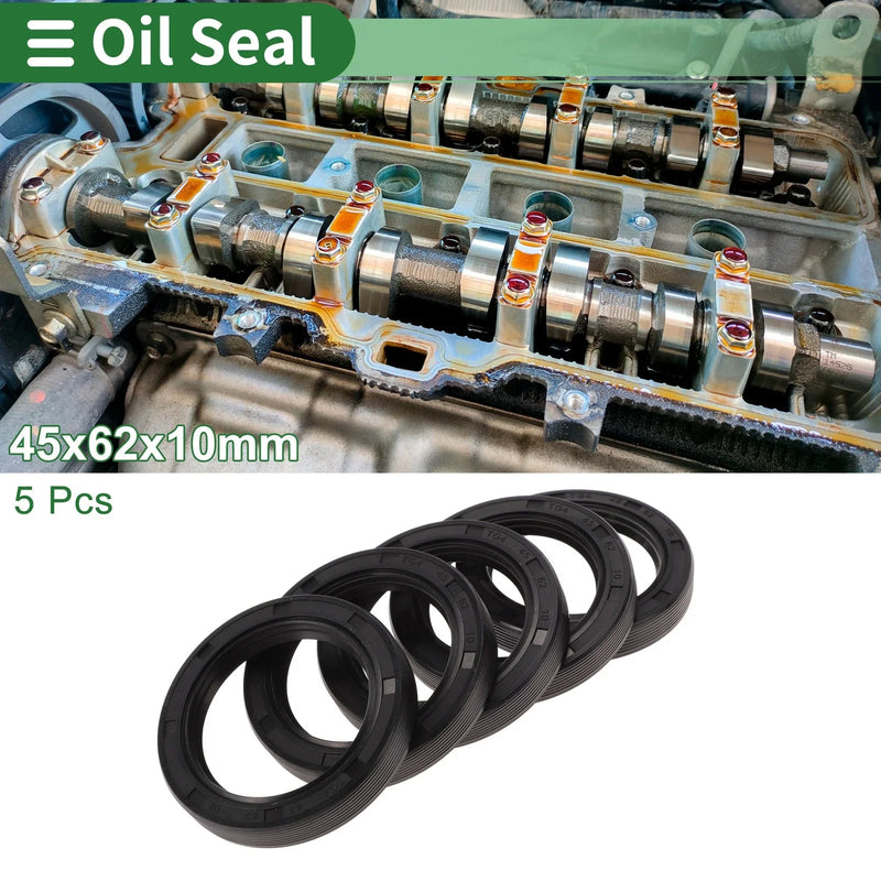 Oil Seal 45x62x10mm NBR Rubber High Pressure Black 5 Pcs