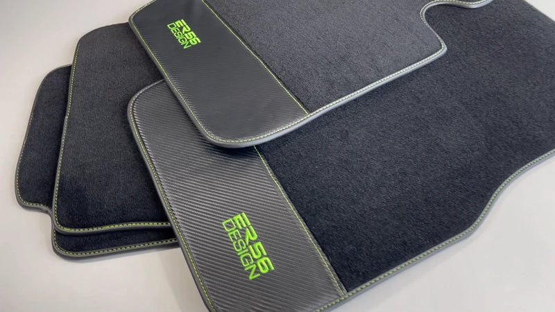 BMW 3 Series F34 GT Carbon Fiber Leather Green Floor Mats (2013-2019)