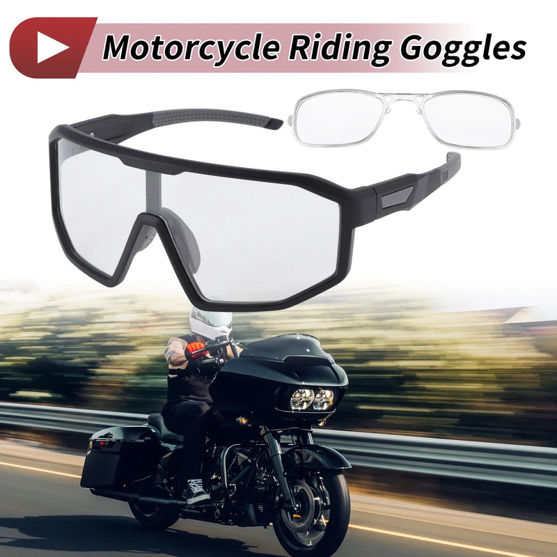 Motorcycle Riding Goggles Clear Lens Black Frame PC Cycling Sunglasses