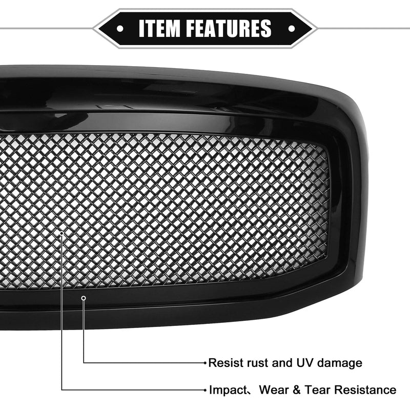 Dodge Ram 3500 (2006 - 2009) Gloss Black Front Grille Assembly