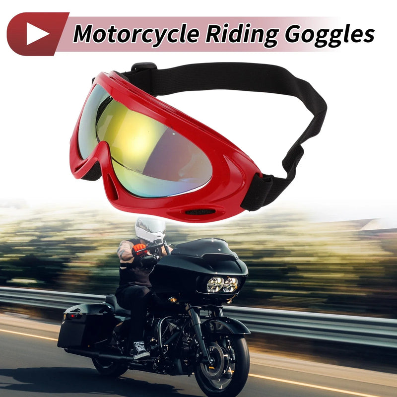 Motorcycle Riding Goggles Yellow Blue Lens Red Frame PC TPU Cycling Sunglasses