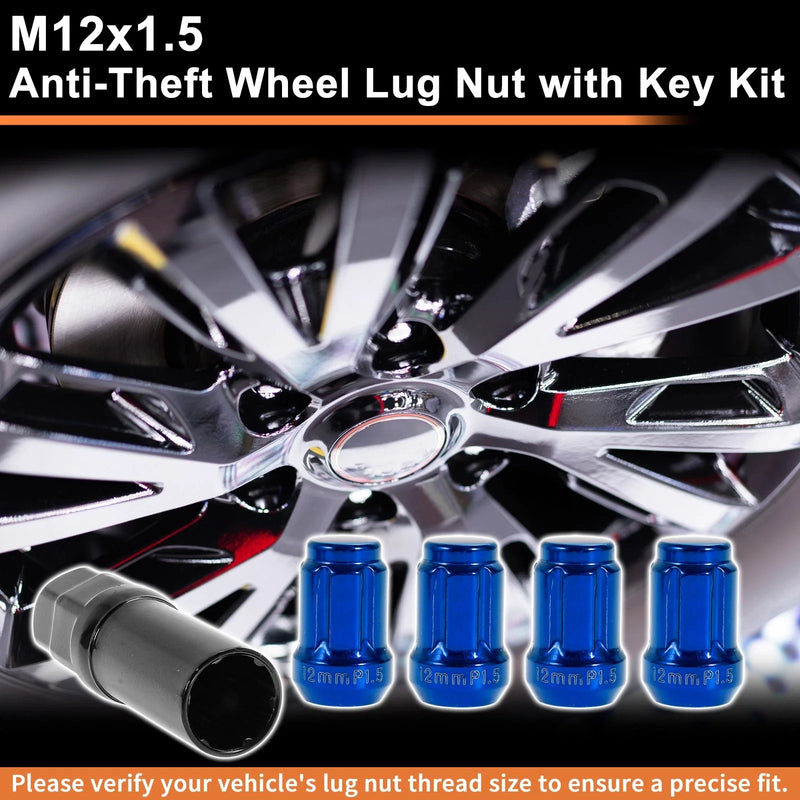 Blue Honda Toyota M12x1.5 Tire Wheel Locking Nut with 1 Socket Key