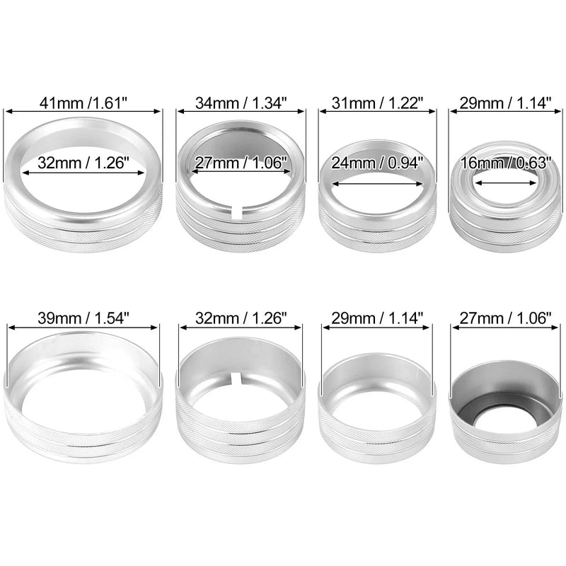 Chevy Silverado & GMC Sierra 8 x Silver Tone AC Radio Switch Knob Covers