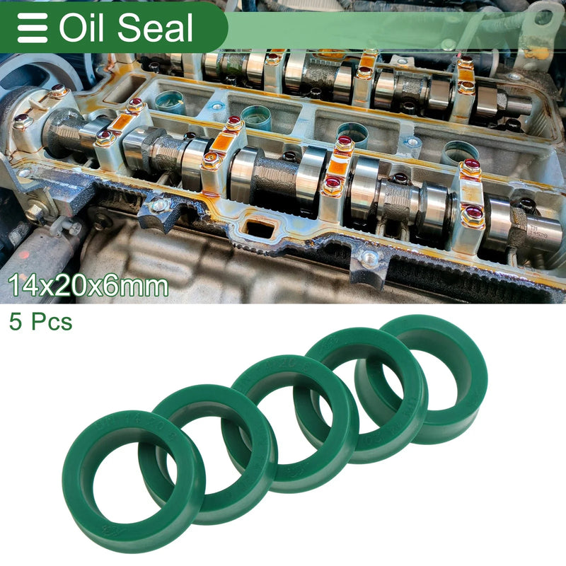 Make Model Oil Seal / 14x20x6mm / TPU Rotary Shaft Seal Green 5 Pcs
