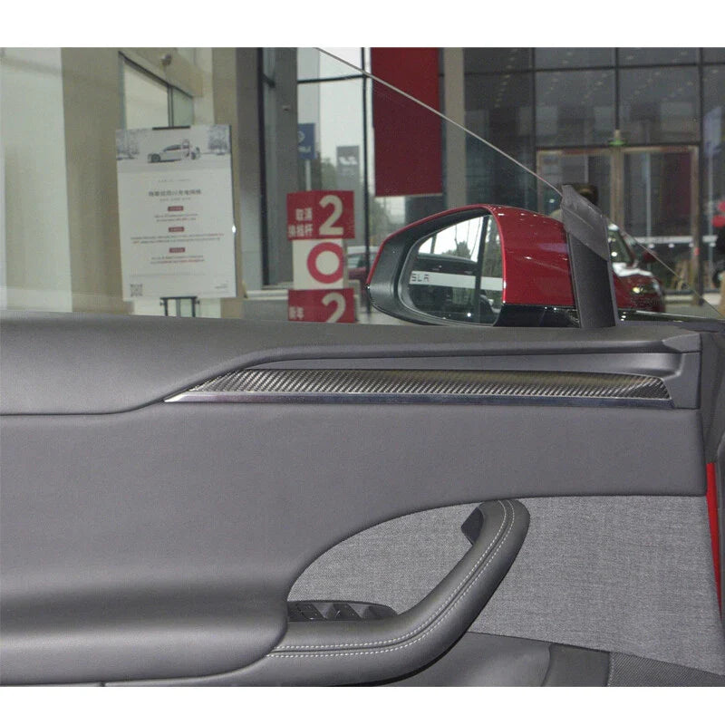 Tesla Model S 2022+ Carbon Fiber Interior Front Door Panel Cover Trim Strip
