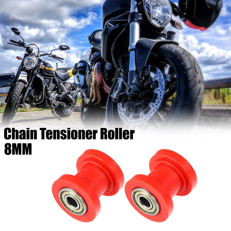 Motorcycle Red 2 x 8mm Drive Chain Pulley Chain Tensioner Rubber Wheel