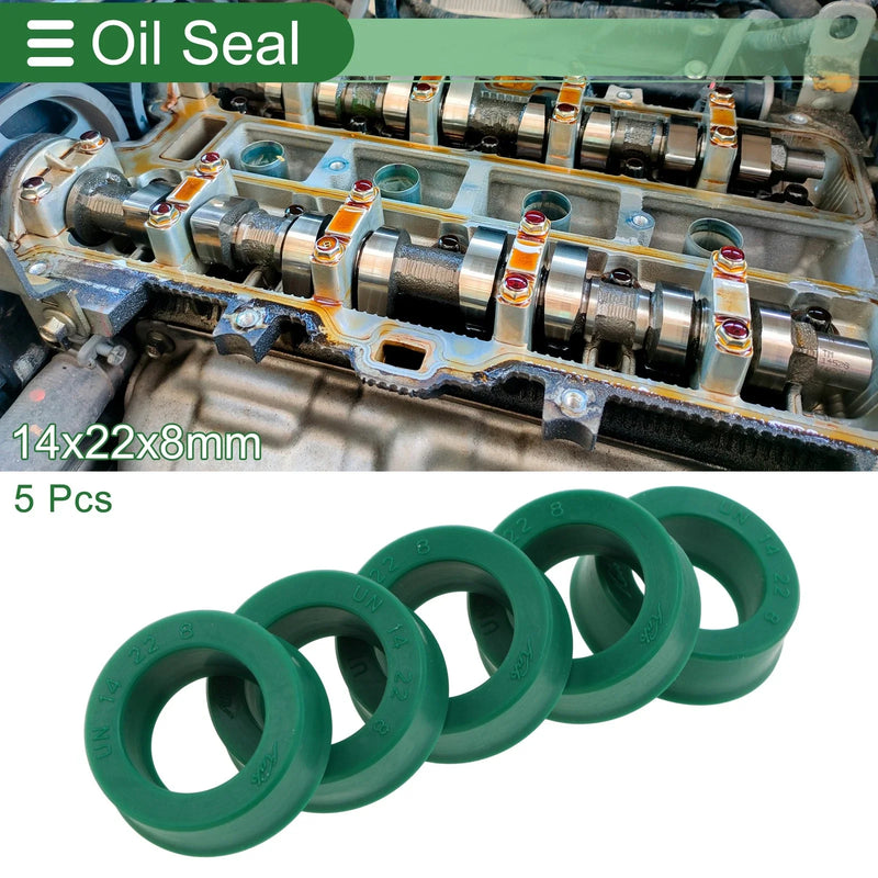 Oil Seal 14x22x8mm Seal Ring Rotary Shaft Seal TPU High Pressure Green 5 Pcs