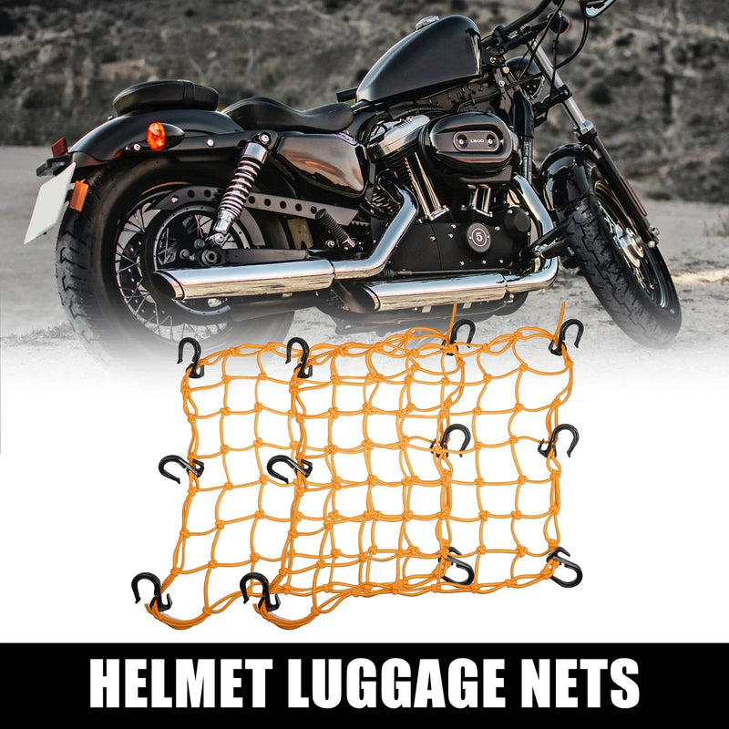 2 x 40x40cm 49 Holes Motorcycle Luggage Cargo Net Bag with 6 Hooks Orange