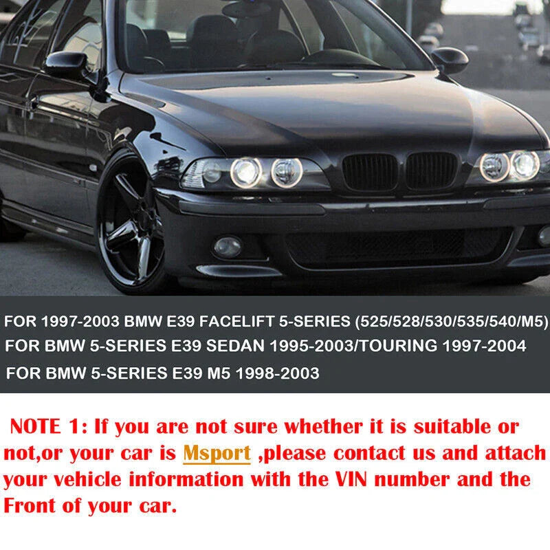 BMW E39 525i 528i 530i 540i M5 Matte Black Front Hood Kidney Grille (1997-2003)