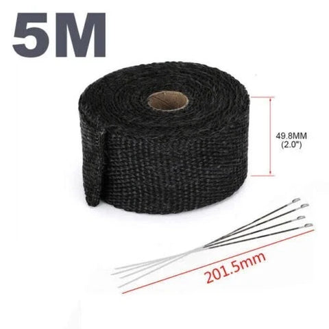 Motorcycle Heat Shield Tape 5M Black Exhaust Heat Wrap Roll