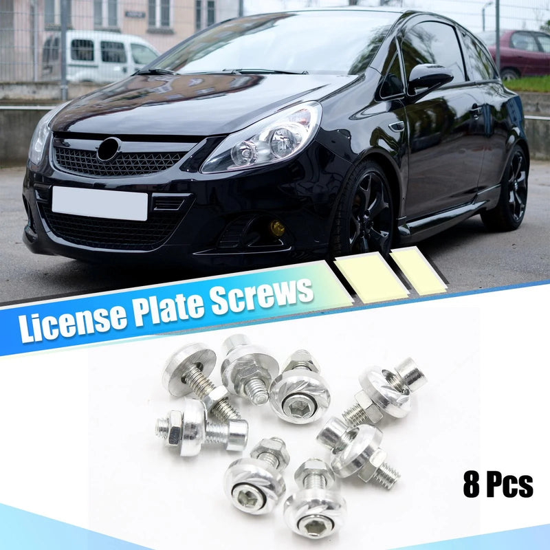 Car Motorcycle 8pcs Aluminum Alloy License Plate Bolt Screw Nuts Silver Tone