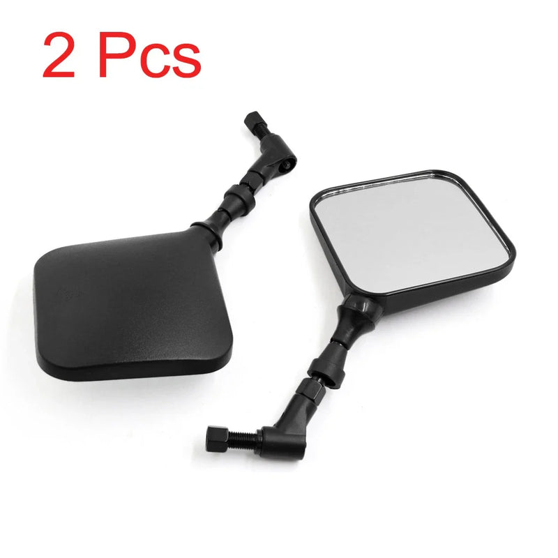 Motorcycle 2 x Black Square Shaped 10mm Thread Diameter Rearview Mirror